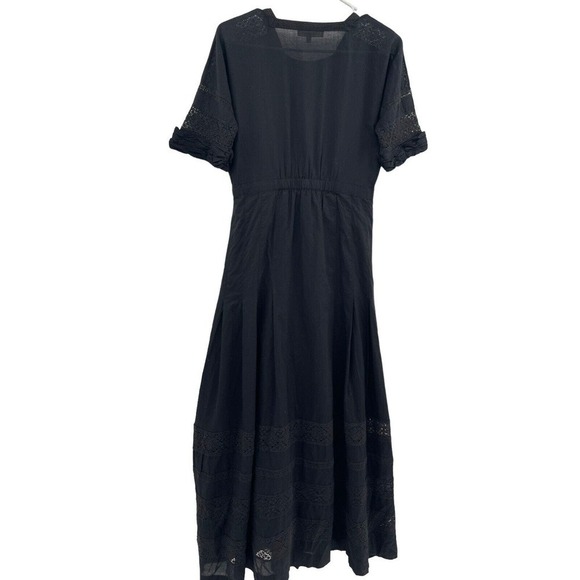 LOVESHACKFANCY Size S Black Edie Cotton Lace Fit & Flare Midi Dress - Picture 14 of 16